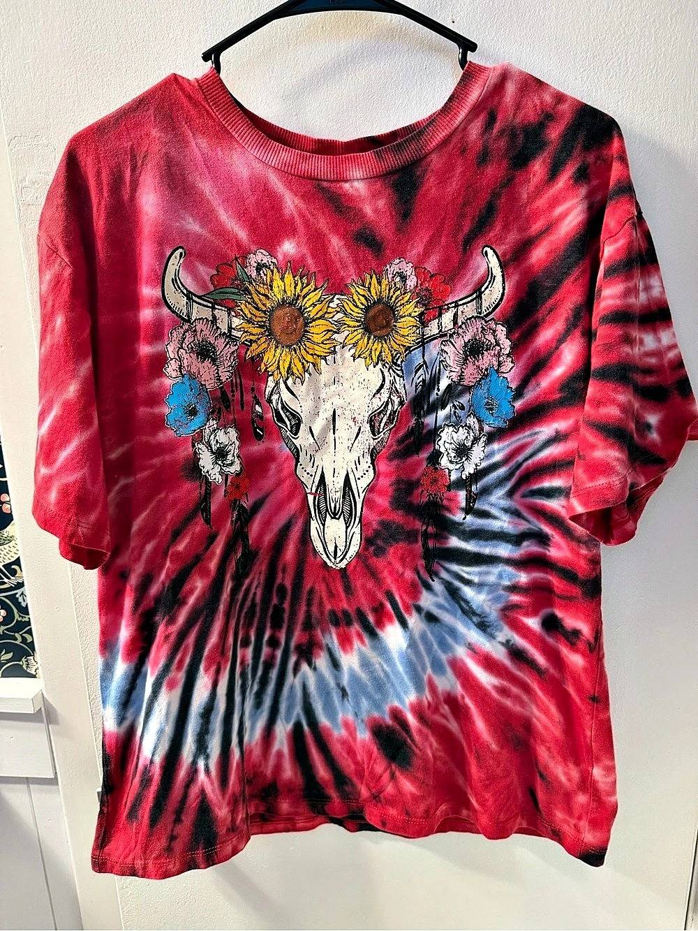 No Boundaries Americana Tie Dye Bull Skull Graphic Tee Girls Large